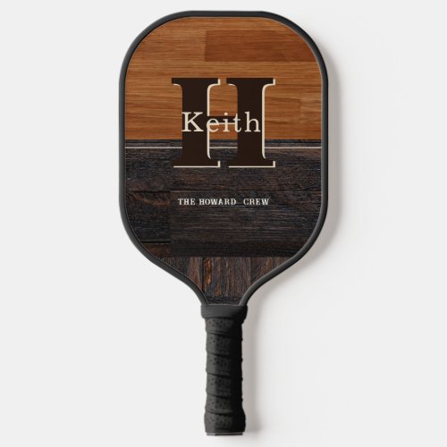 Modern Monogram Rustic Wood Tone Brown  Pickleball Paddle