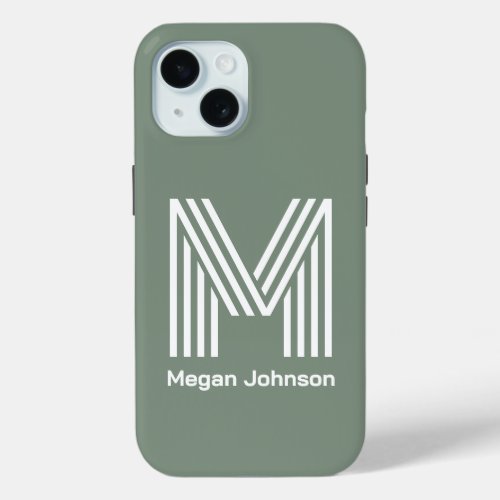 Modern Monogram Sage Green iPhone 15 Case