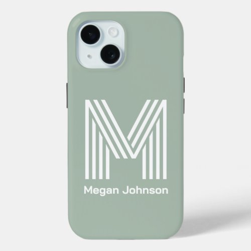 Modern Monogram Sage Green iPhone 15 Case