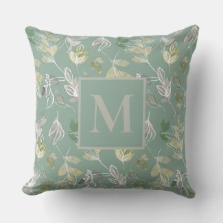 Modern Monogram Sage Green Silver Leaves Foliage 