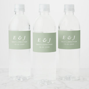Modern Monogram Sage green Wedding Water Bottle Label