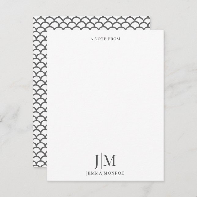 Modern Monogram Scallop Pattern Flat Note Card (Front/Back)