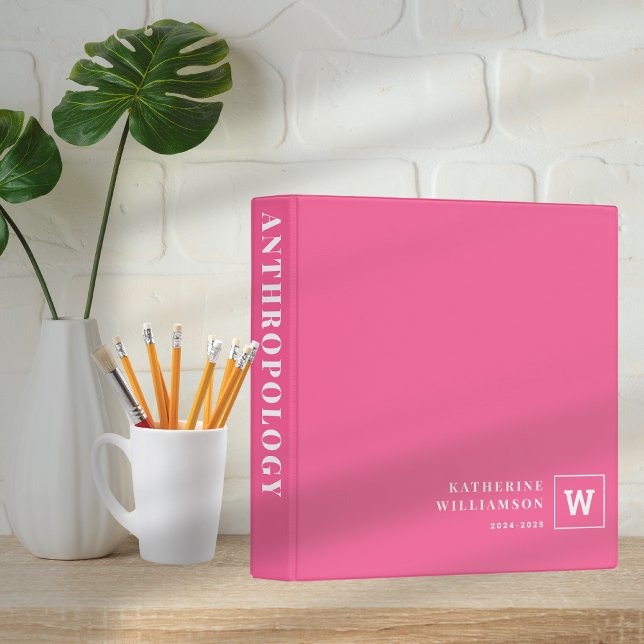 Modern Monogram School Subject Student Custom Name 3 Ring Binder (Creator Uploaded)