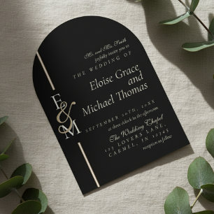 Modern Monogram Script Black Tie Arch Wedding Invitation