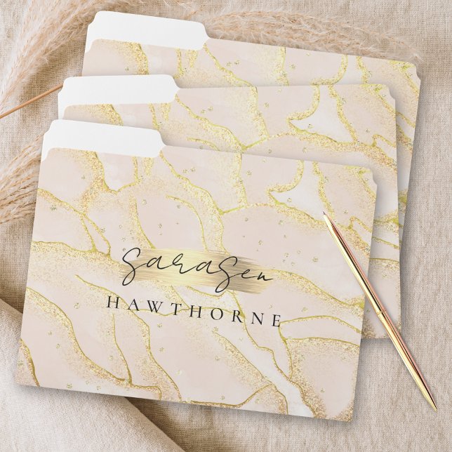 Modern Monogram Script Blush Pink Faux Gold Foil File Folder (Creator Uploaded)
