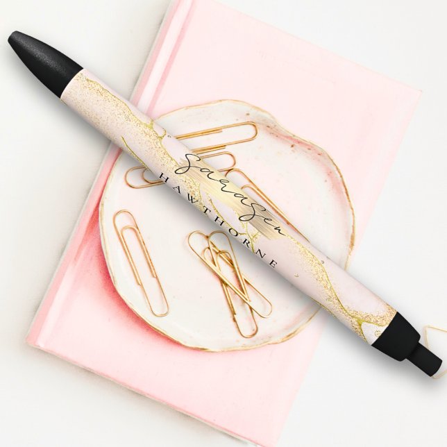 Modern Monogram Script Blush Pink Gold Foil Pen (Creator Uploaded)