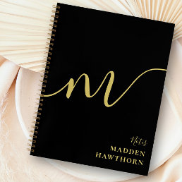 Modern Monogram Script Calligraphy Black Gold Name Notebook