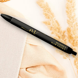 Modern Monogram Script Calligraphy Black Gold Name Pen