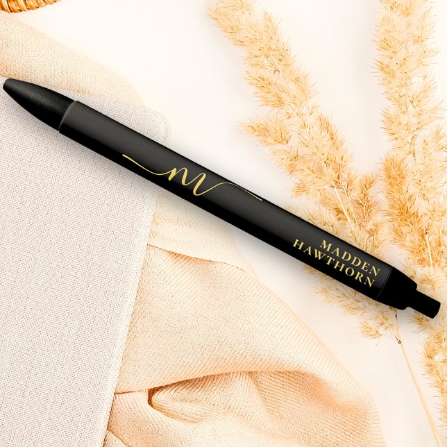 Modern Monogram Script Calligraphy Black Gold Name Pen (Creator Uploaded)
