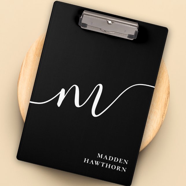 Modern Monogram Script Calligraphy Black White Clipboard (Creator Uploaded)