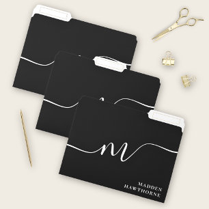 Modern Monogram Script Calligraphy Black White File Folder