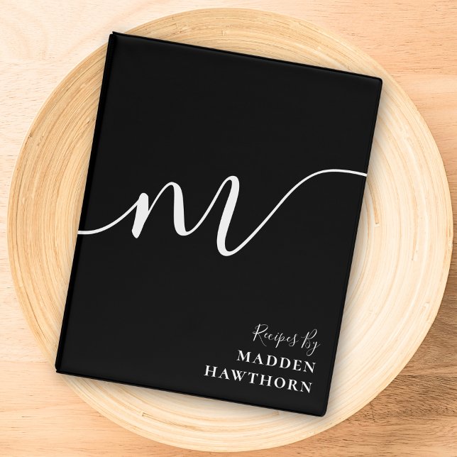 Modern Monogram Script Calligraphy Black White Mini Binder (Creator Uploaded)