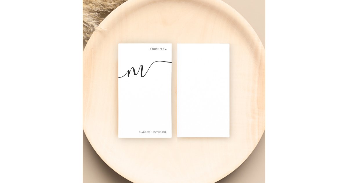 Modern Monogram Script Calligraphy Black White Note Card | Zazzle