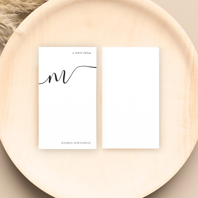 Modern Monogram Script Calligraphy Black White Note Card (Creator Uploaded)