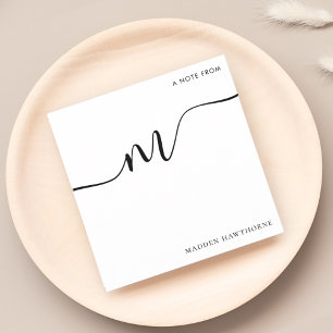 Modern Monogram Script Calligraphy Black White Note Card