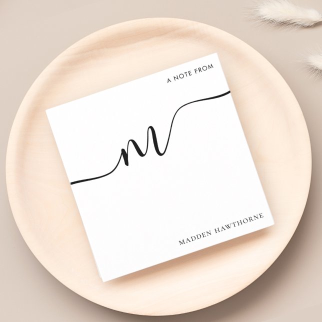 Modern Monogram Script Calligraphy Black White Note Card (Creator Uploaded)