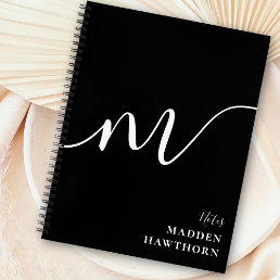 Modern Monogram Script Calligraphy Black White Notebook