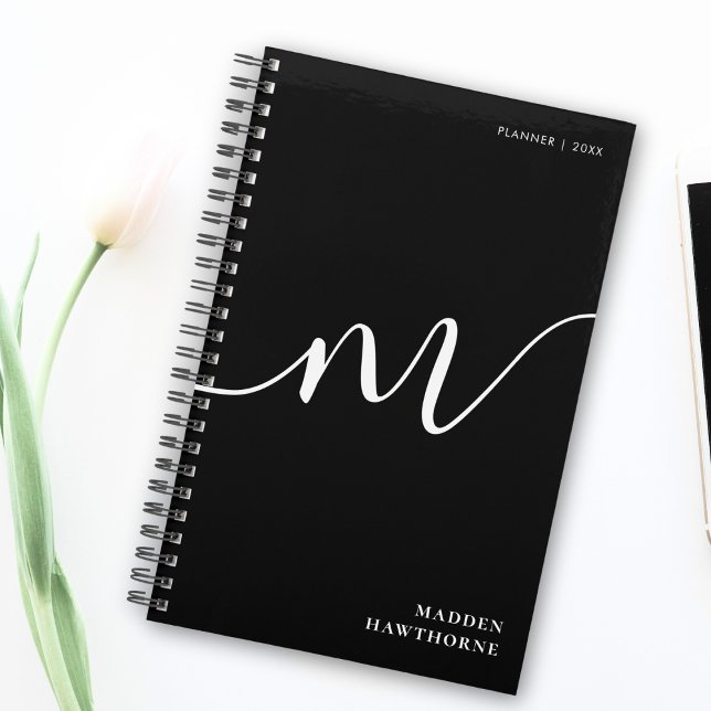 Modern Monogram Script Calligraphy Black White Planner (Creator Uploaded)