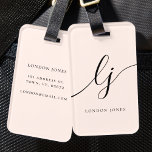 Modern Monogram Script Calligraphy Blush Pink Luggage Tag<br><div class="desc">Modern Monogram Script Calligraphy Blush Pink Name luggage tag. Easy to customize elegant script typography monogram. Perfect monogrammed name gift idea!</div>