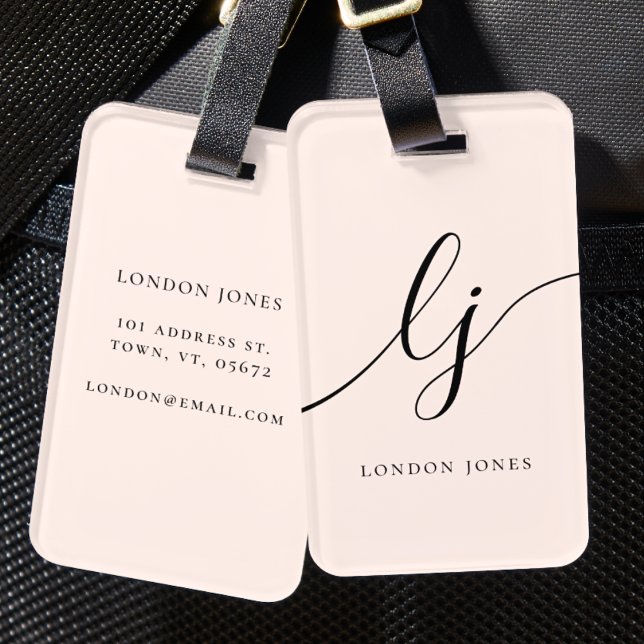 Modern Monogram Script Calligraphy Blush Pink Luggage Tag (Creator Uploaded)