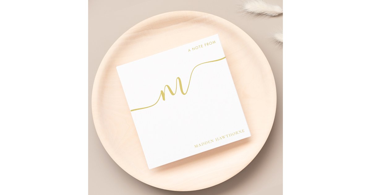 Modern Monogram Script Calligraphy Gold Name Note Card | Zazzle
