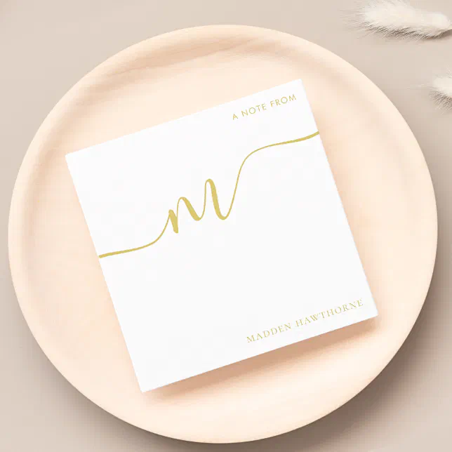 Modern Monogram Script Calligraphy Gold Name Note Card | Zazzle