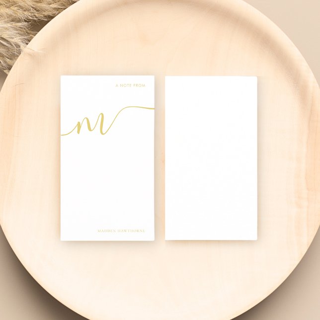 Modern Monogram Script Calligraphy Gold Name Note Card (Creator Uploaded)