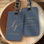 Modern Monogram Script Calligraphy Navy Blue Gold Luggage Tag<br><div class="desc">Modern Monogram Script Calligraphy Navy Blue Gold Name luggage tag. Easy to customize elegant script typography monogram. Perfect monogrammed name gift idea!</div>