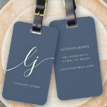 Modern Monogram Script Calligraphy Navy Ivory Luggage Tag<br><div class="desc">Modern Monogram Script Calligraphy Navy Blue Ivory Name luggage tag. Easy to customize elegant script typography monogram. Perfect monogrammed name gift idea!</div>