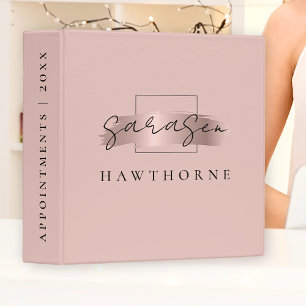 Modern Monogram Script Chic Faux Rose Gold Brush 3 Ring Binder