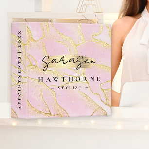 Modern Monogram Script Chic Girly Pink Gold Foil 3 Ring Binder