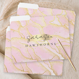 Modern Monogram Script Chic Girly Pink Gold Foil File Folder