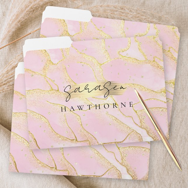 Modern Monogram Script Chic Girly Pink Gold Foil File Folder (Creator Uploaded)
