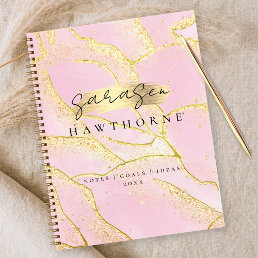 Modern Monogram Script Chic Girly Pink Gold Foil Notebook