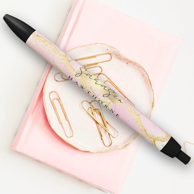 Modern Monogram Script Chic Girly Pink Gold Foil Pen (Creator Uploaded)