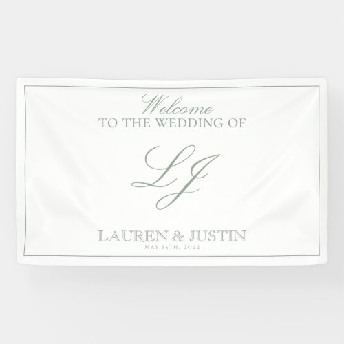 Modern Monogram Script Classic Sage Green Welcome Banner