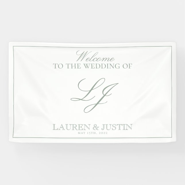 Modern Monogram Script Classic Sage Green Welcome Banner (Horizontal)