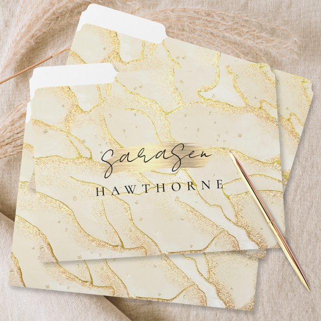 Modern Monogram Script Elegant Faux Gold Foil File Folder (Creator Uploaded)