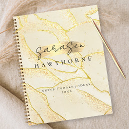 Modern Monogram Script Elegant Ivory Gold Foil Notebook