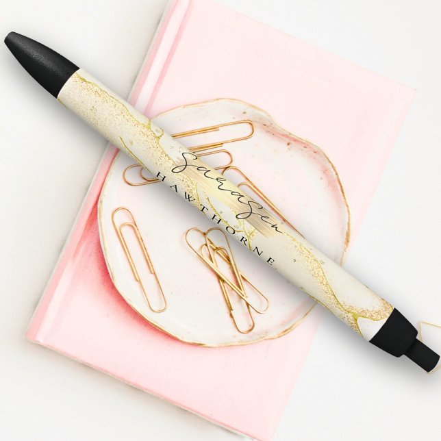 Modern Monogram Script Elegant Ivory Gold Glitter Pen (Creator Uploaded)