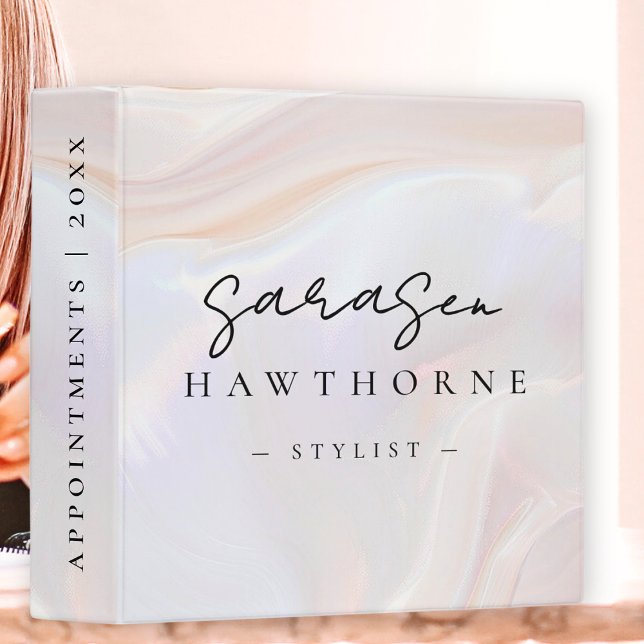 Modern Monogram Script Girly Chic Opal Stone Shell 3 Ring Binder (Creator Uploaded)