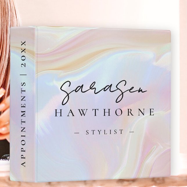 Modern Monogram Script Girly Chic Opal Stone Shell 3 Ring Binder (Creator Uploaded)