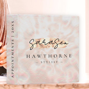 Modern Monogram Script Girly Rose Gold Opal Stone 3 Ring Binder