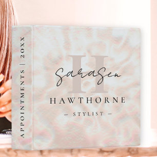 Modern Monogram Script Girly Rose Gold Opal Stone 3 Ring Binder