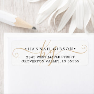 Modern Monogram Script Initials Black Gold Label