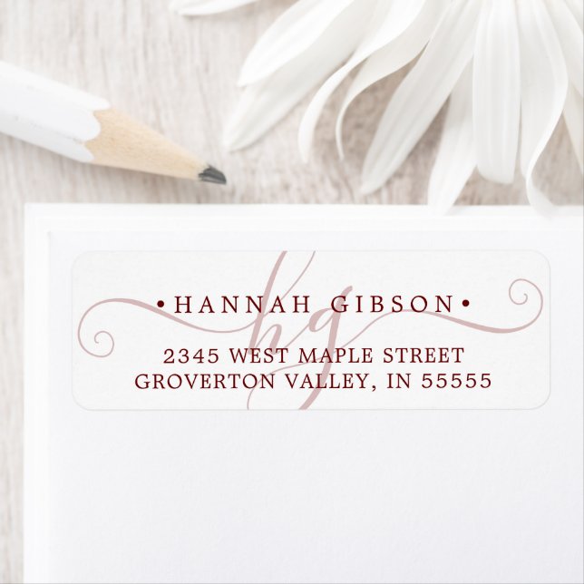 Modern Monogram Script Initials Burgundy Label (Insitu)