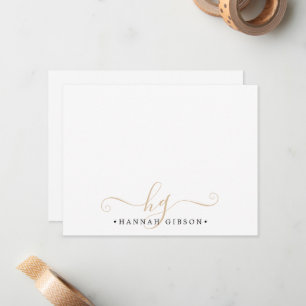 Modern Monogram Script Initials Gold Black Note Card