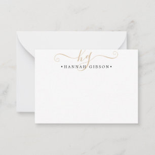 Modern Monogram Script Initials Gold Black Note Card