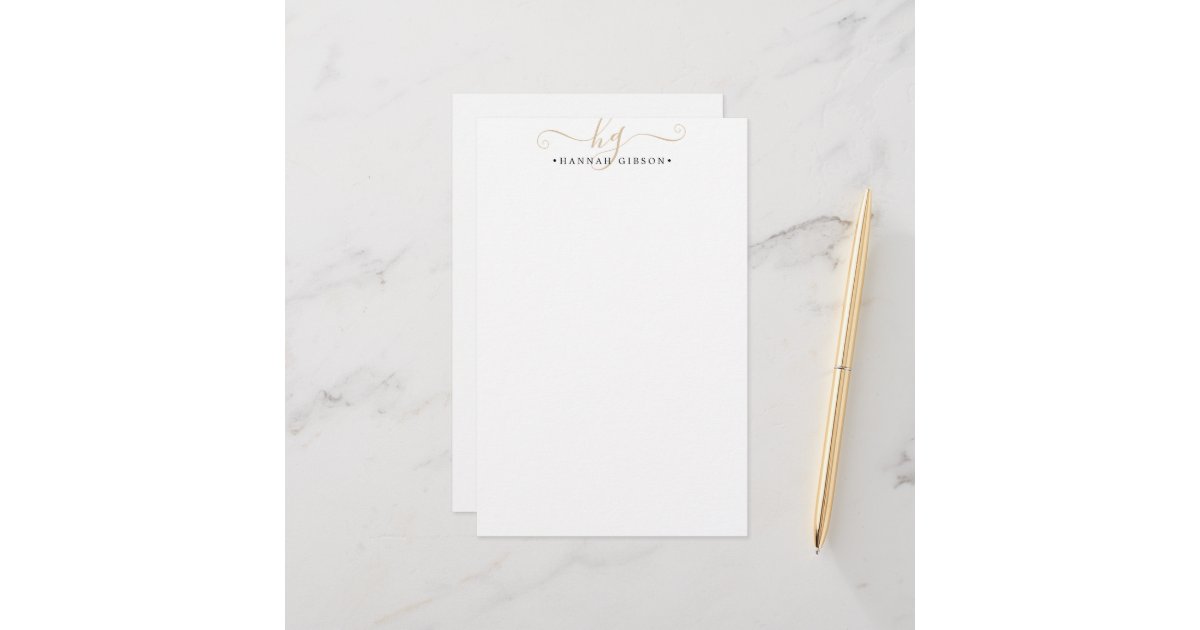 Modern Monogram Script Initials Gold Minimal Stationery | Zazzle