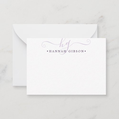 Modern Monogram Script Initials Purple Note Card